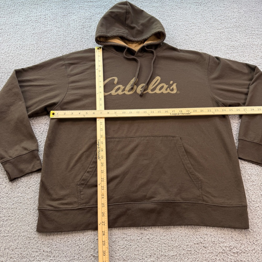 Cabelas Mens XL Brown Script Logo Pullover Hoodie Contrast Lining 624F215269 - Picture 3 of 7
